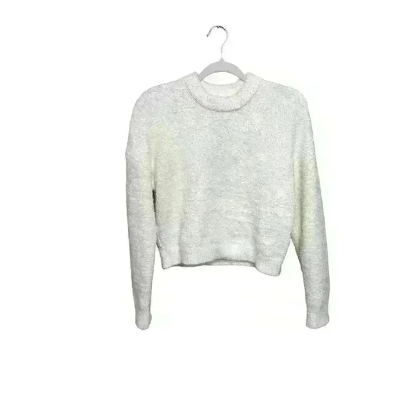 Abercrombie & Fitch Womens Med Cream Cropped Sweater Long Sleeve Crew Neck Soft - Picture 1 of 10